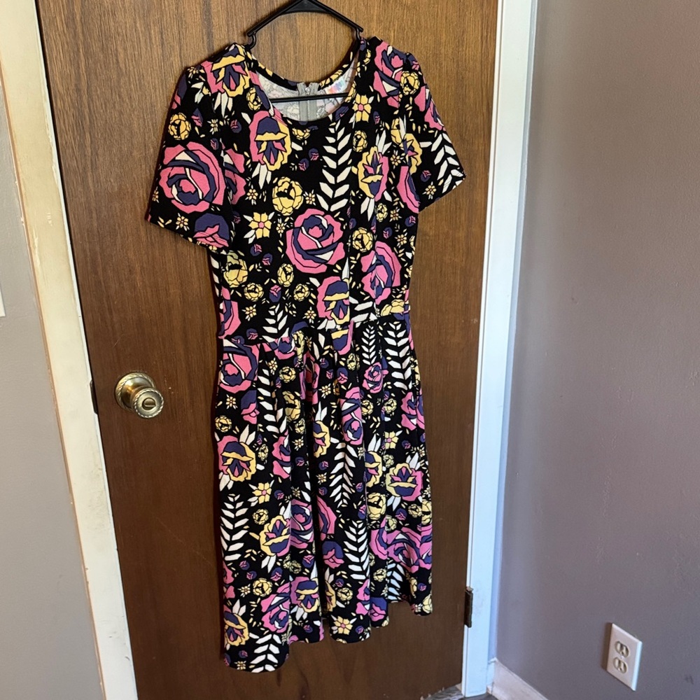 LuLaRoe Black Dress with Yellow and Pink Floral Pattern